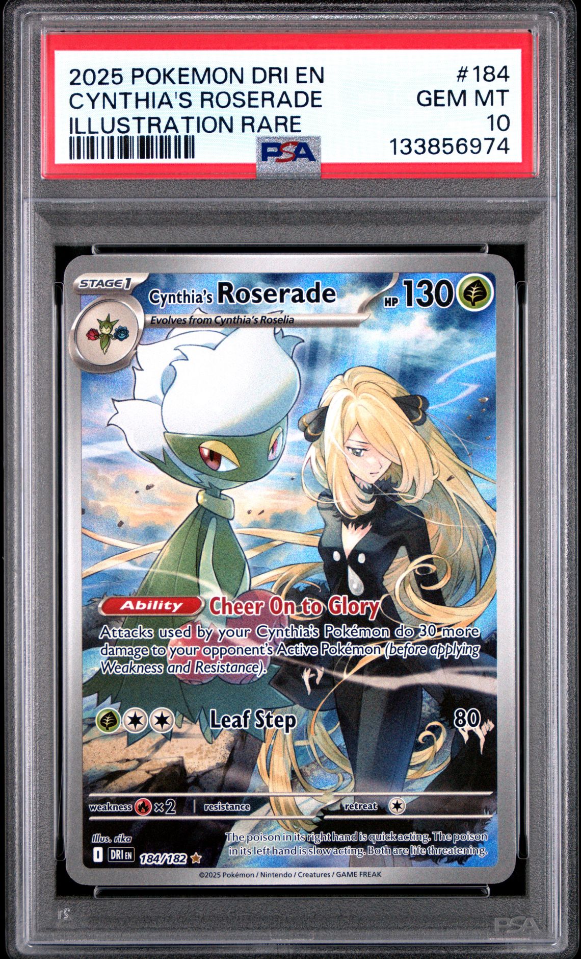 2025 Pokemon Dri En-Destined Rivals Cynthia's Roserade #184 (Illustration Rare) Gem Mt 10 front