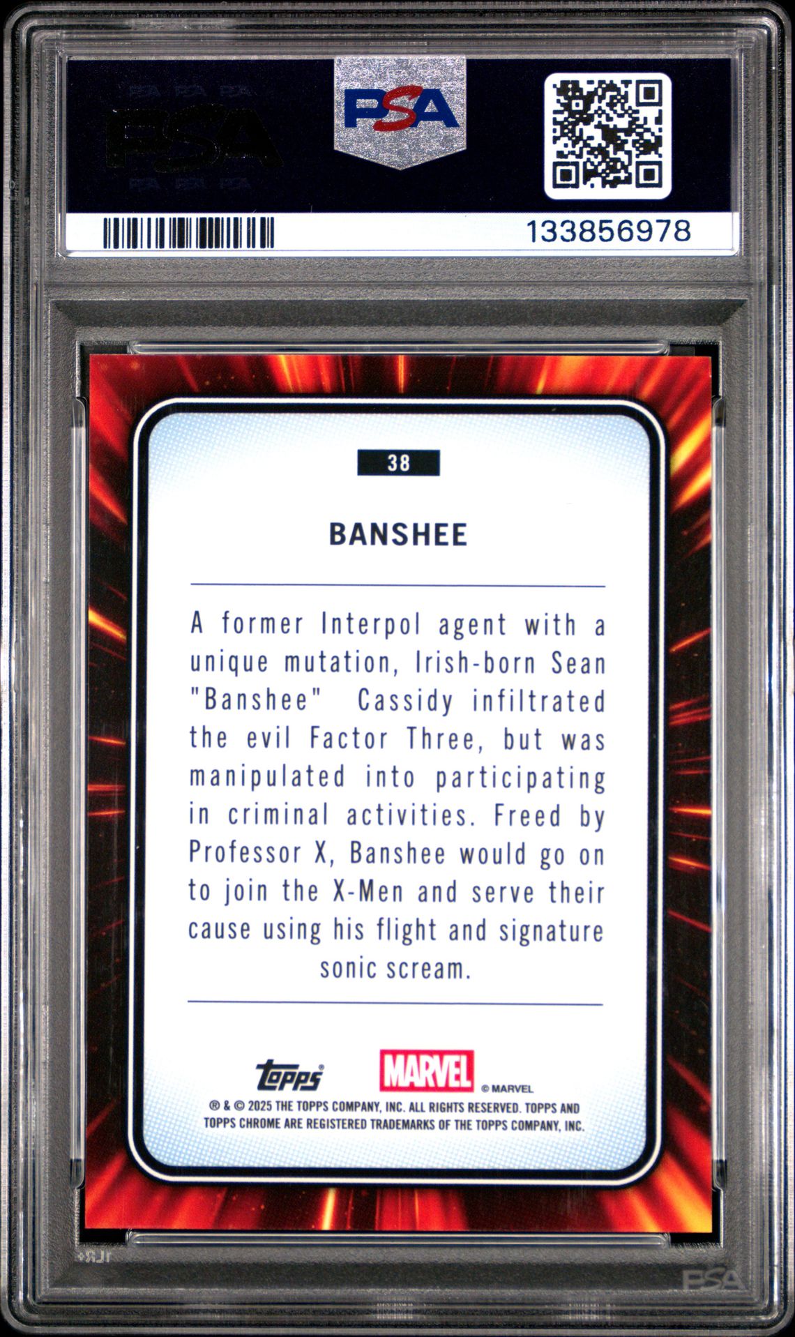 2025 Topps Chrome Marvel Sapphire Edition Banshee #38 Gem Mt 10 back