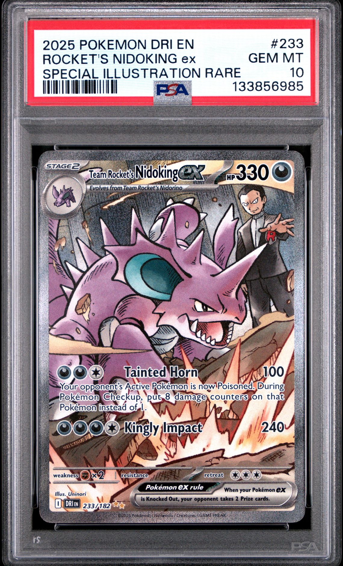 2025 Pokemon Dri En-Destined Rivals Rocket's Nidoking Ex #233 (Special Illustration Rare) Gem Mt 10 front