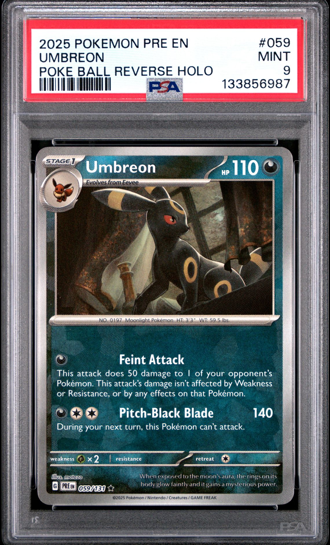 2025 Pokemon Pre En-Prismatic Evolutions Umbreon #059 (Poke Ball Reverse Holo) Mint 9 front