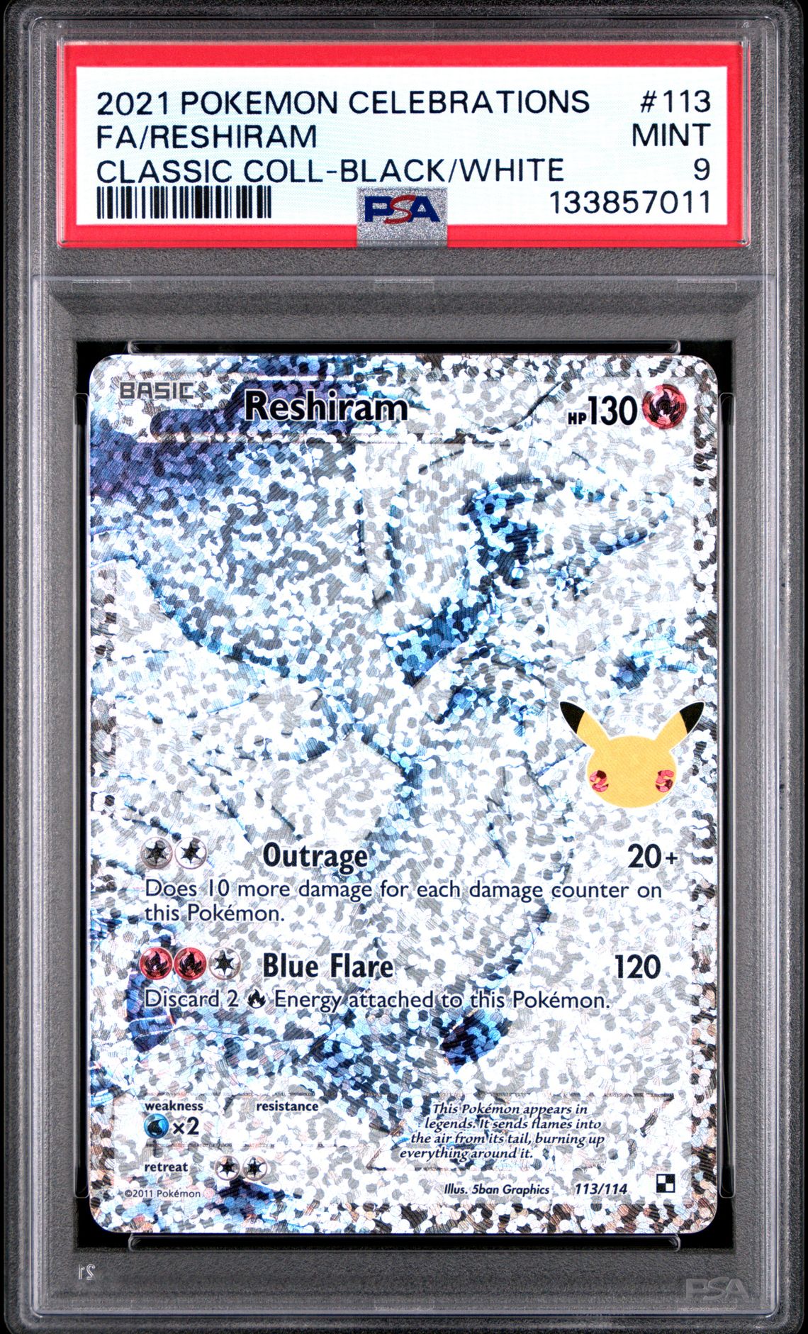2021 Pokemon Celebrations Classic Collection Fa/Reshiram #113 (Classic Coll-Black/White) Mint 9 front