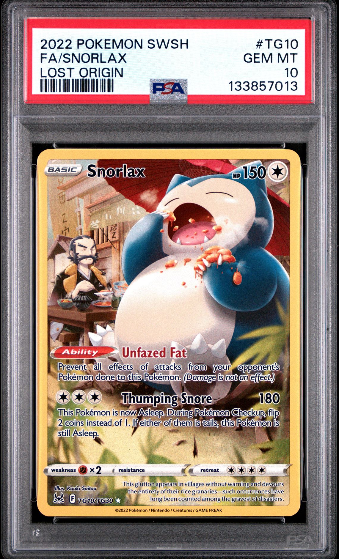2022 Pokemon Sword & Shield Lost Origin Fa/Snorlax #Tg10 (Lost Origin) Gem Mt 10 front