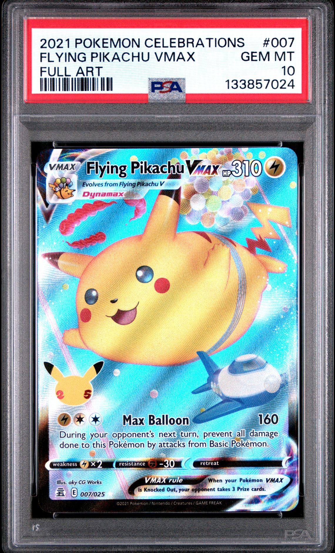 2021 Pokemon Celebrations Flying Pikachu Vmax #007 (Full Art) Gem Mt 10 front