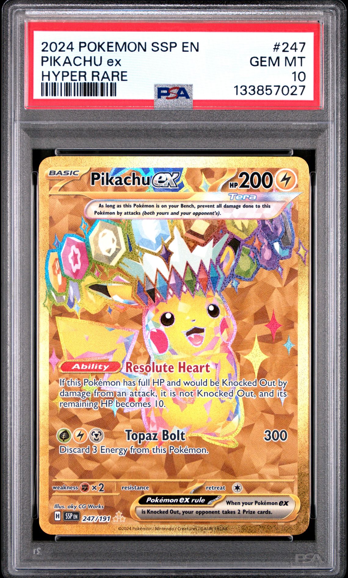 2024 Pokemon Ssp En-Surging Sparks Pikachu Ex #247 (Hyper Rare) Gem Mt 10 front