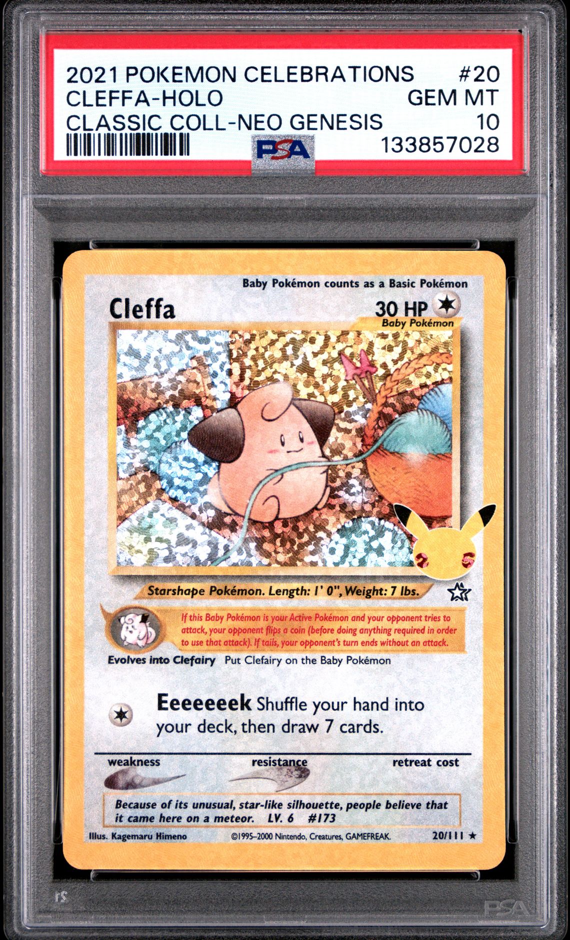 2021 Pokemon Celebrations Classic Collection Cleffa-Holo #20 (Classic Coll-Neo Genesis) Gem Mt 10 front