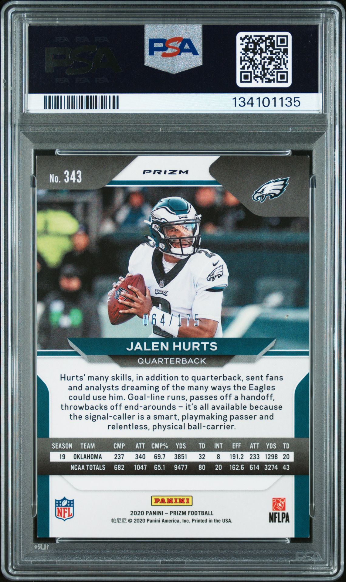 2020 Panini Prizm Jalen Hurts #343 (Hyper Prizm) Nm-Mt 8 back