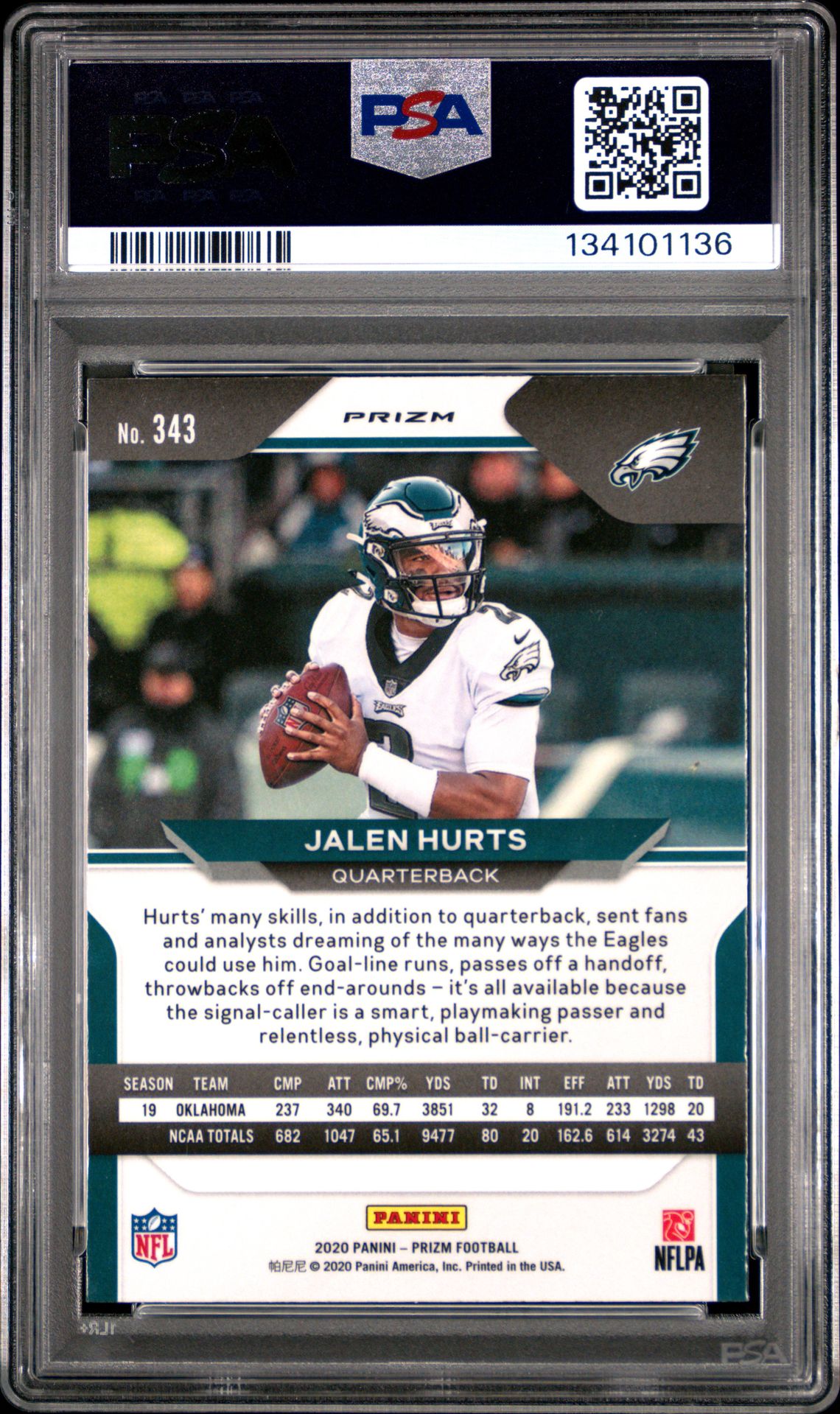 2020 Panini Prizm Jalen Hurts #343 (Red Ice) Mint 9 back