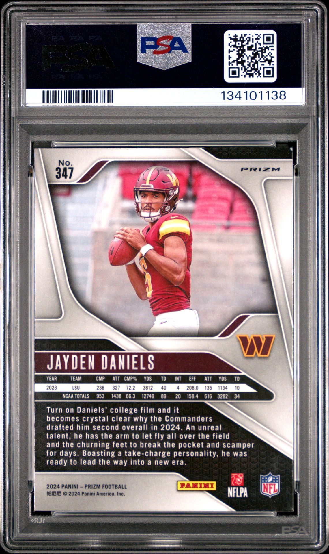 2024 Panini Prizm Jayden Daniels #347 (Green Wave) Gem Mt 10 back