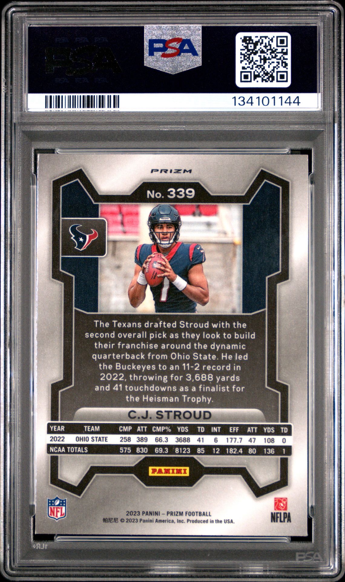 2023 Panini Prizm Cj Stroud #339 (Green Wave) Gem Mt 10 back