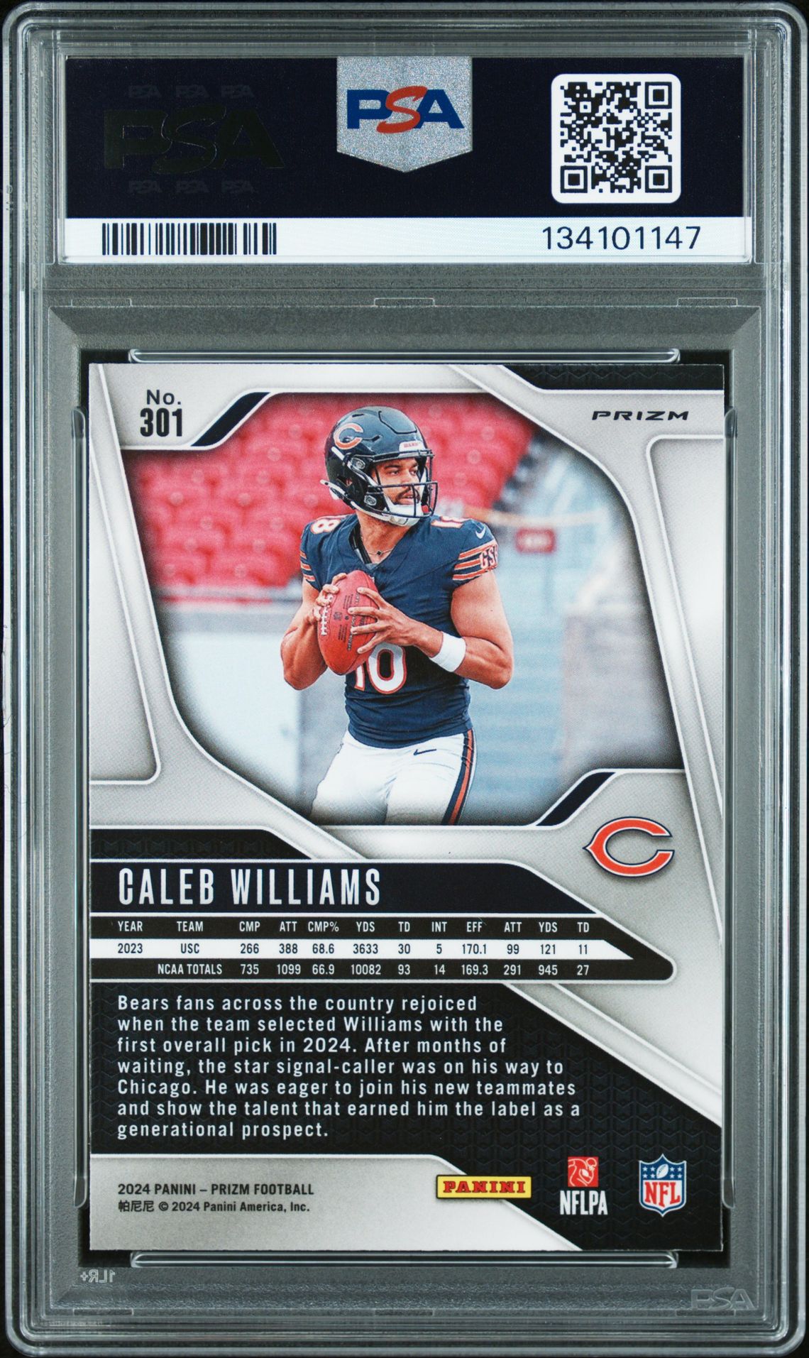 2024 Panini Prizm Caleb Williams #301 (Pink Wave) Gem Mt 10 back