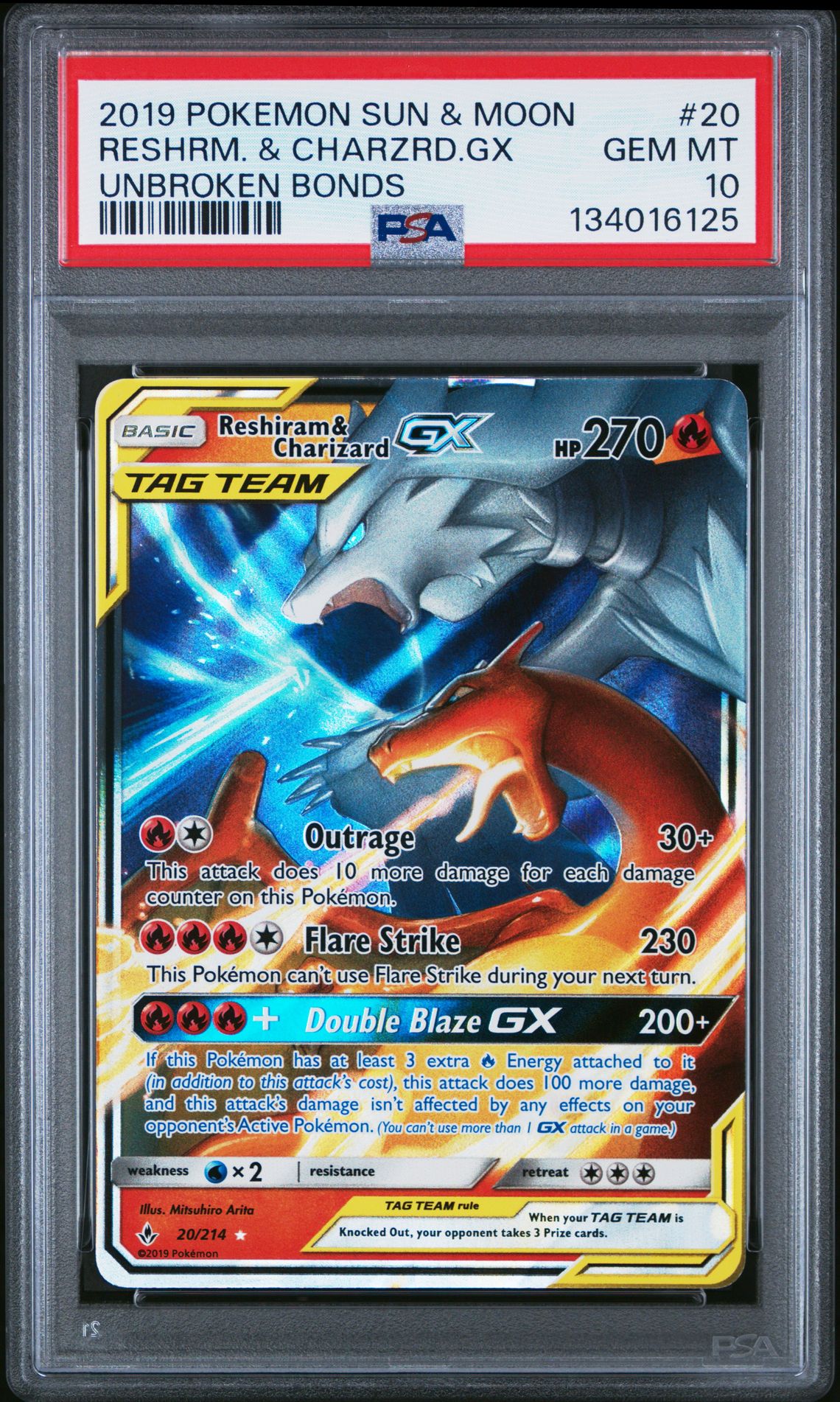 2019 Pokemon POKEMON SUN & MOON UNBROKEN BONDS #20 Reshrm. & Charzrd.Gx front