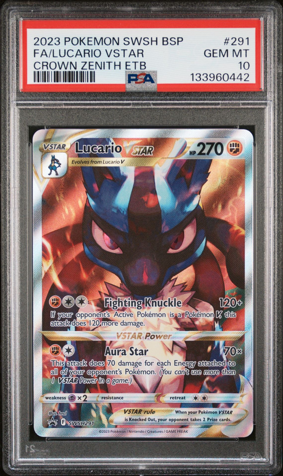 2023 Pokemon POKEMON SWSH BLACK STAR PROMO CROWN ZENITH ETB #291 Fa/Lucario Vstar front