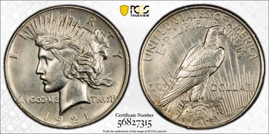 1921 $1 High Relief, Peace N1