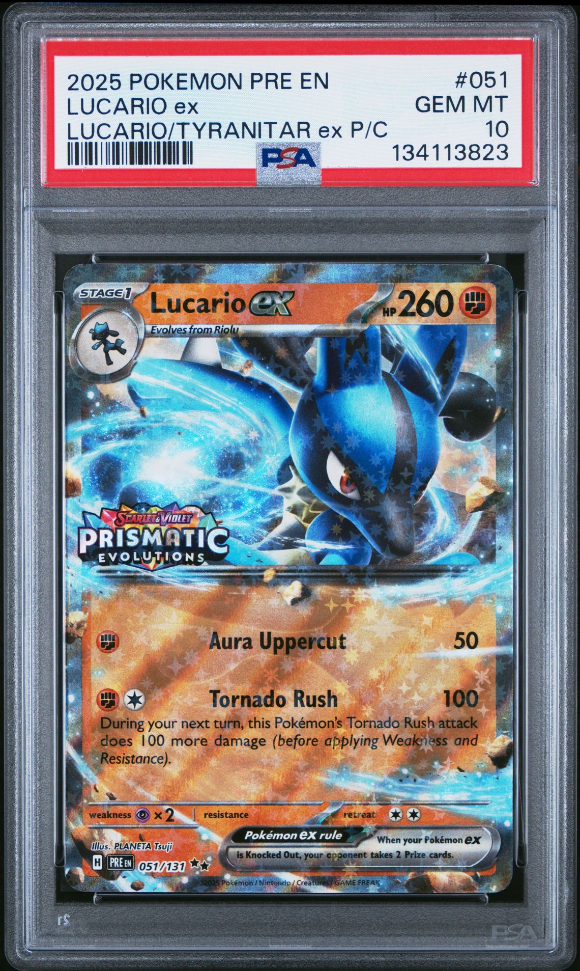 2025 Pokemon POKEMON PRE EN-PRISMATIC EVOLUTIONS LUCARIO/TYRANITAR EX P/C #051 Lucario Ex front