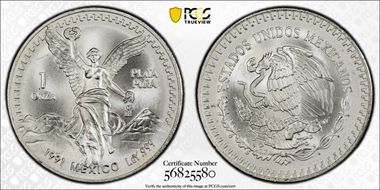 1991-Mo Onza Libertad Ag T2 - PLaTA PuRA MS68