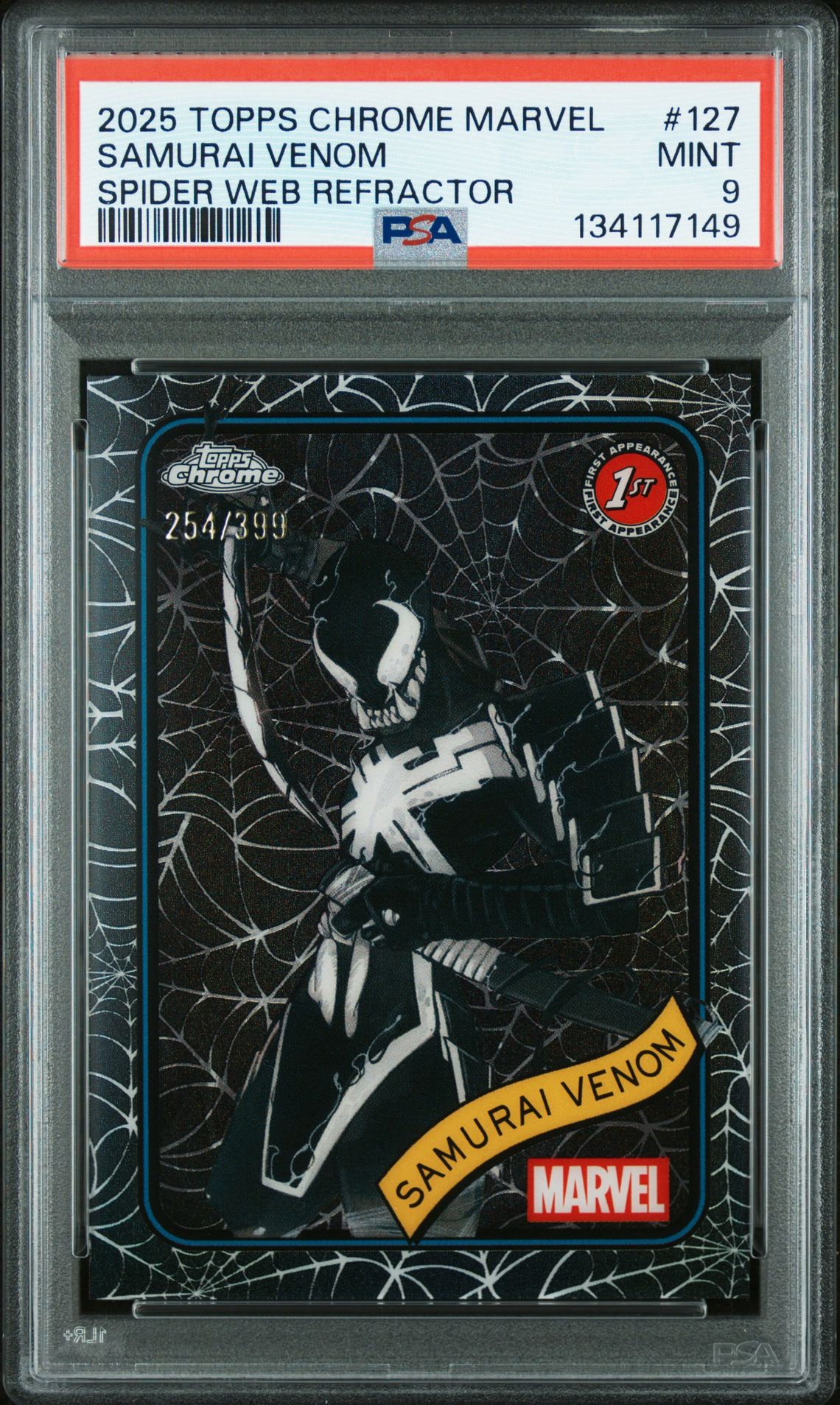 2025 Topps TOPPS CHROME MARVEL SPIDER WEB REFRACTOR #127 Samurai Venom front