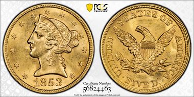 1853 $5 MS63