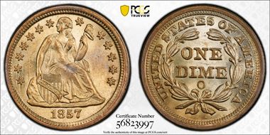 1857-O 10C MS64+ 