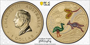 2025-P $1 Green Emu Al-Br Ngana Nyitting, Colorized MS69
