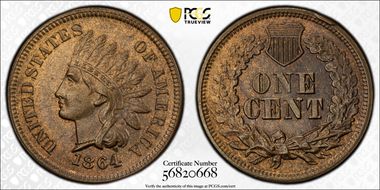 1864 1C L on Ribbon MS63BN