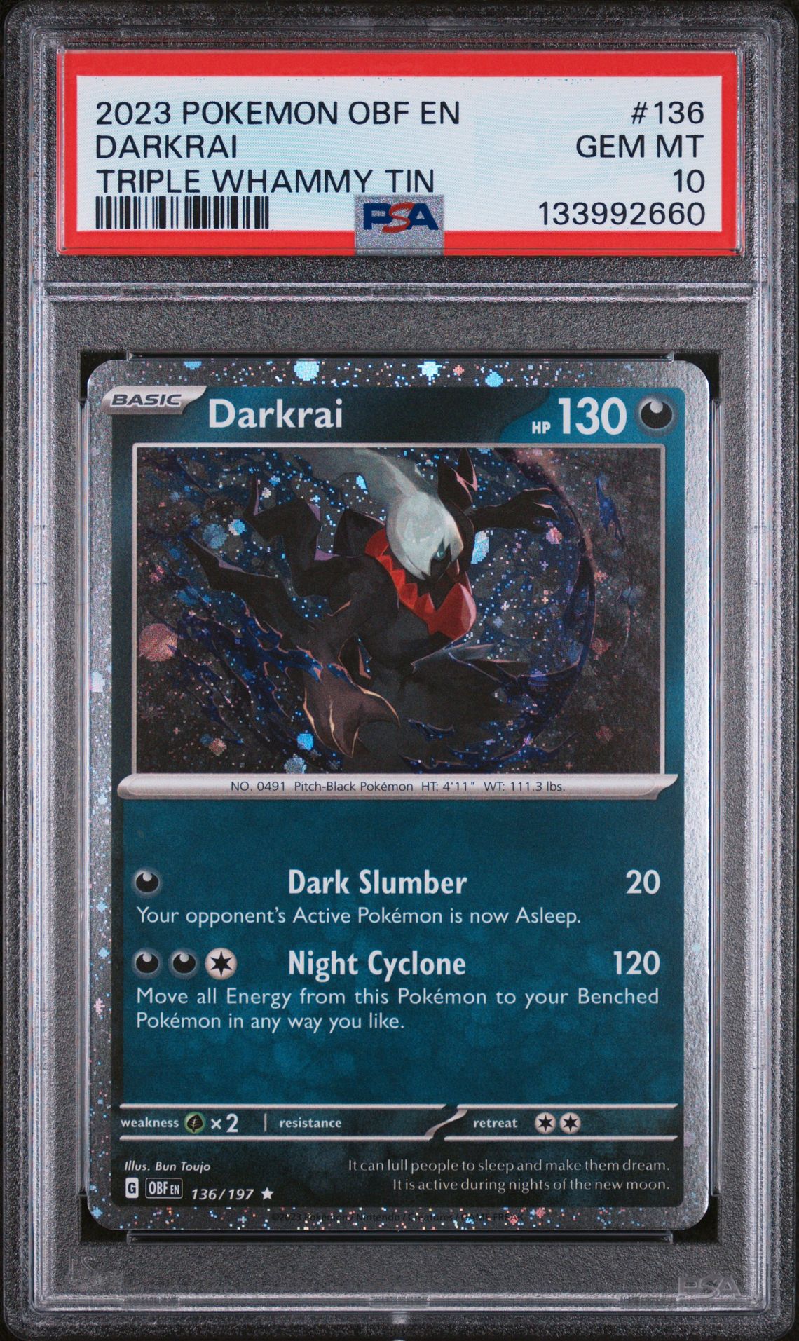 2023 Pokemon POKEMON OBF EN-OBSIDIAN FLAMES TRIPLE WHAMMY TIN #136 Darkrai front