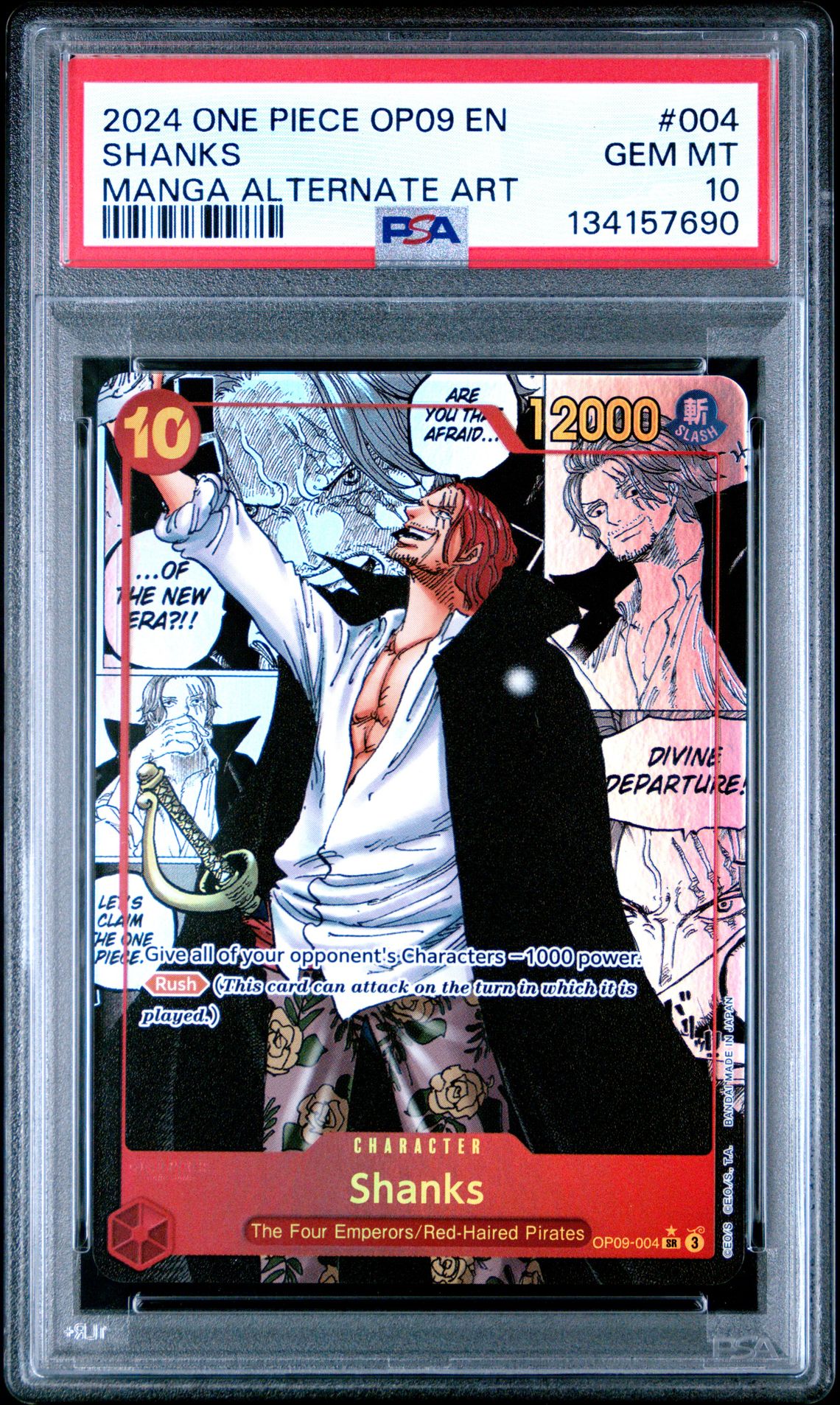 2024 One Piece ONE PIECE OP09-EMPERORS IN THE NEW WORLD MANGA ALTERNATE ART #004 Shanks front
