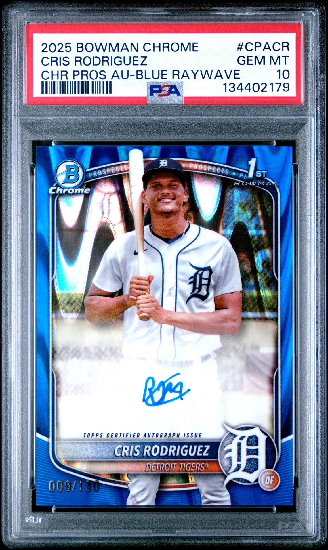 2025 Bowman BOWMAN CHROME PROSPECT AUTOGRAPHS CHR PROS AU-BLUE RAYWAVE #CPACR Cris Rodriguez front