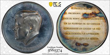 1963 Medal John F. Kennedy Memorial Ag Spanish Legend 50mm SP61