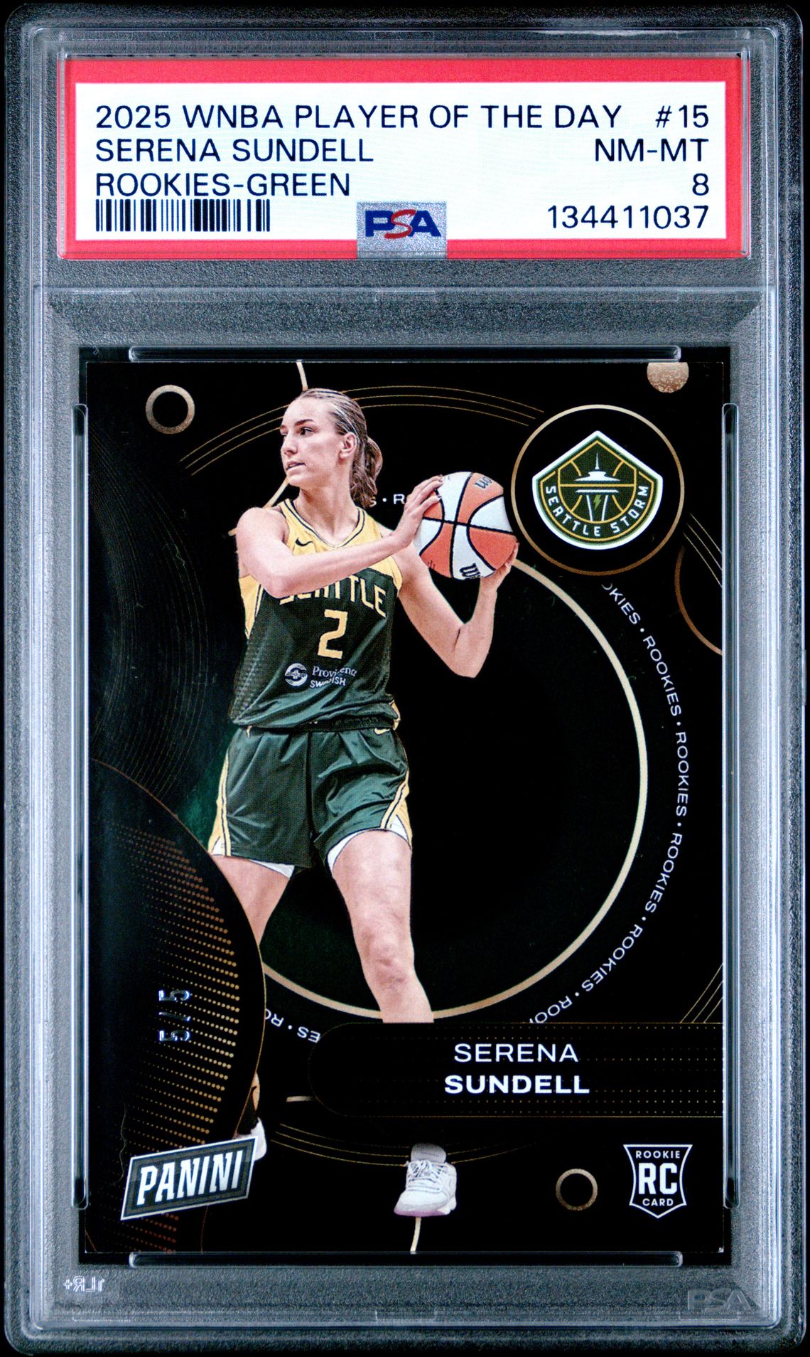2025 Panini Wnba Player Of The Day Rookies Serena Sundell #15 (Rookies-Green) Nm-Mt 8 front