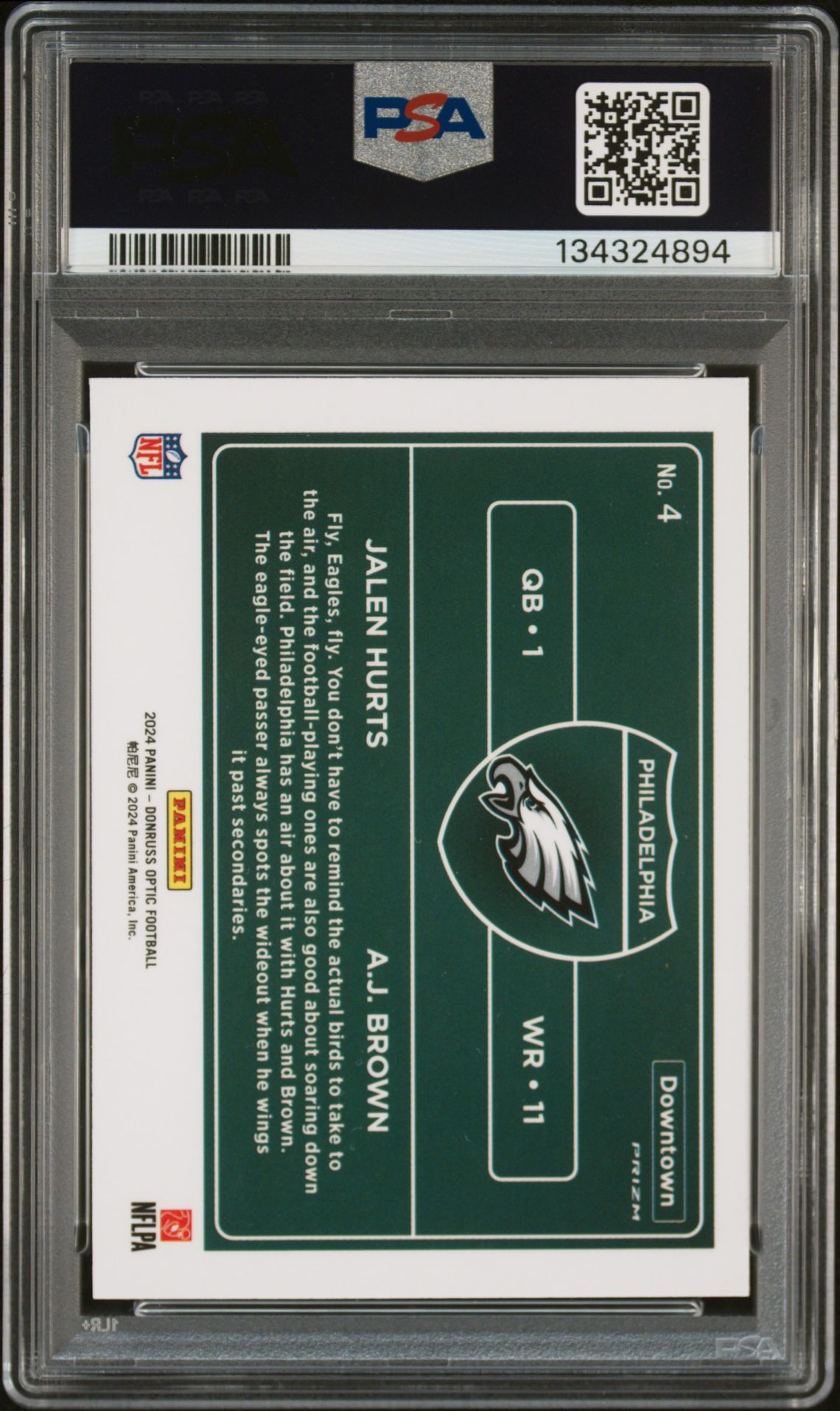 2024 Panini Donruss Optic Downtown Duos Jalen Hurts/Aj Brown #4 Mint 9 back