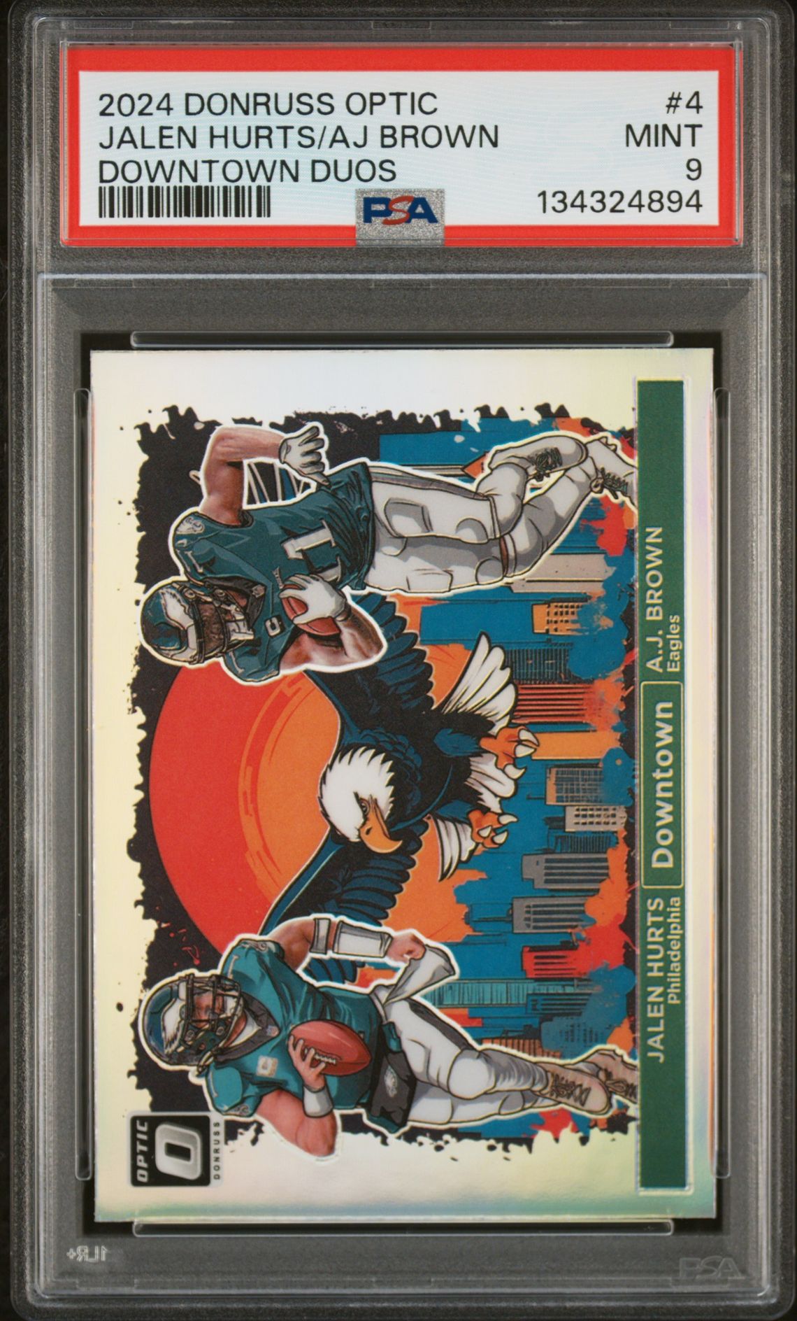 2024 Panini Donruss Optic Downtown Duos Jalen Hurts/Aj Brown #4 Mint 9 front