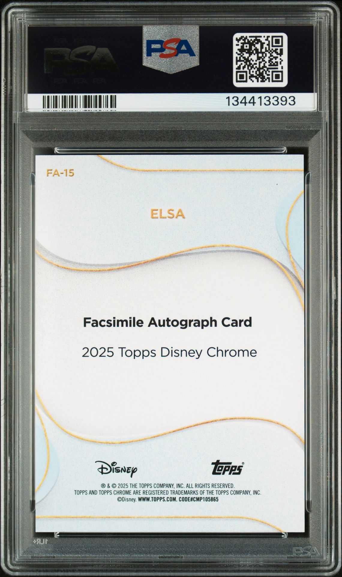 2025 Topps Chrome Disney Disney Chrome 2025 Facsimile Autographs Elsa #15 (Facsimile-Orange Ref) Gem Mt 10 back