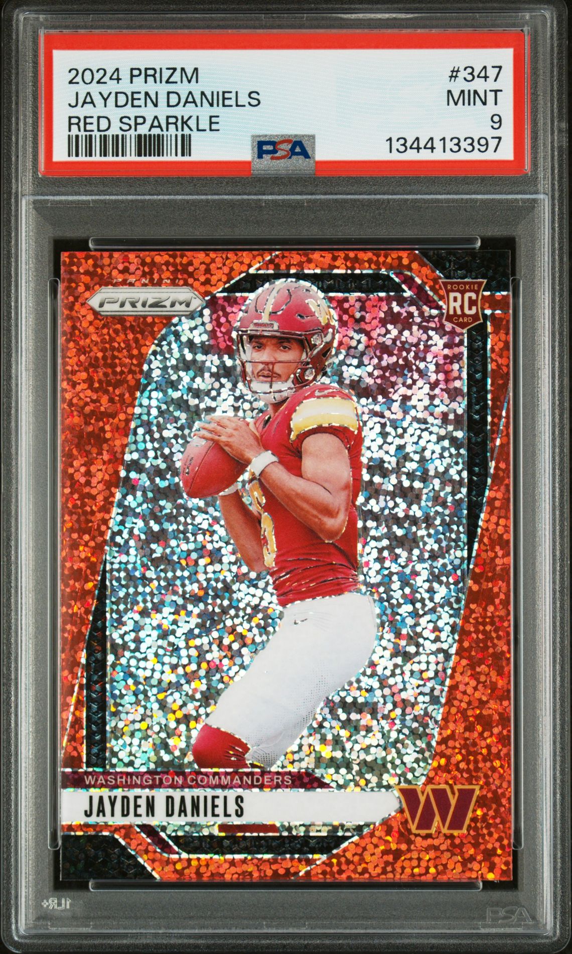 2024 Panini Prizm Jayden Daniels #347 (Red Sparkle) Mint 9 front
