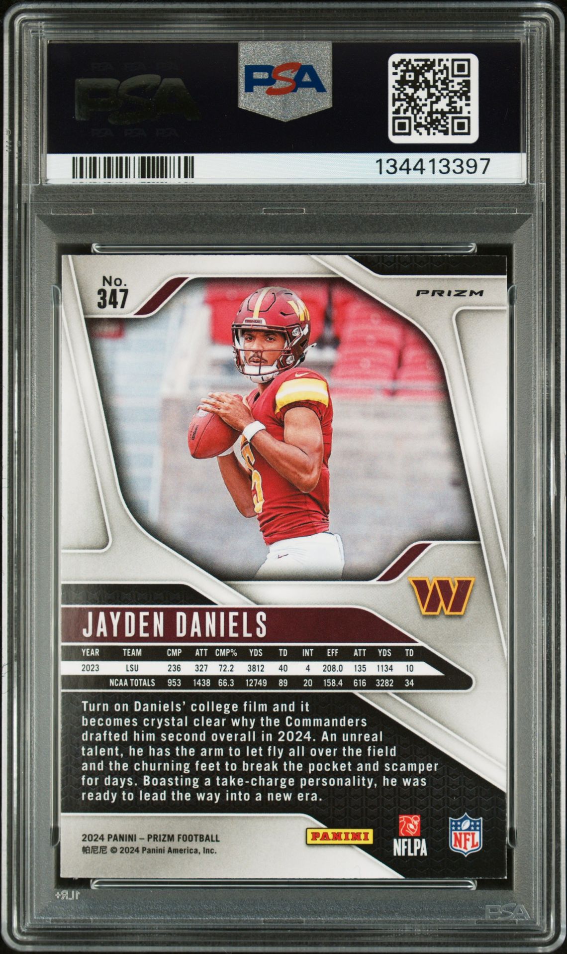 2024 Panini Prizm Jayden Daniels #347 (Red Sparkle) Mint 9 back