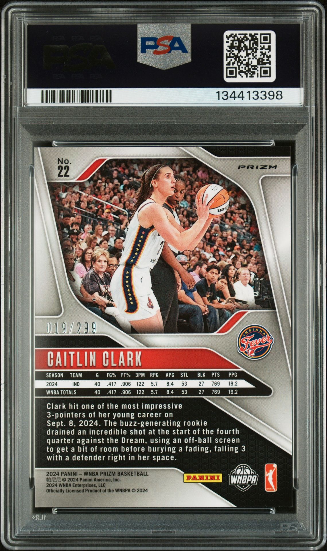 2024 Panini Prizm Wnba Caitlin Clark #22 (Red Pulsar) Mint 9 back
