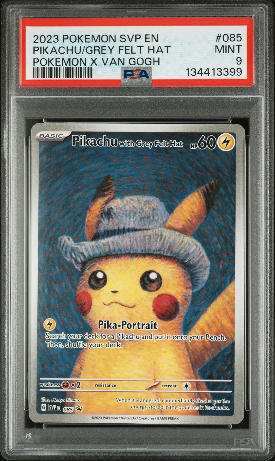2023 Pokemon Svp En-Sv Black Star Promo Pikachu/Grey Felt Hat #085 (Pokemon X Van Gogh) Mint 9 front