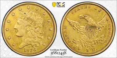 1836 $5 XF40