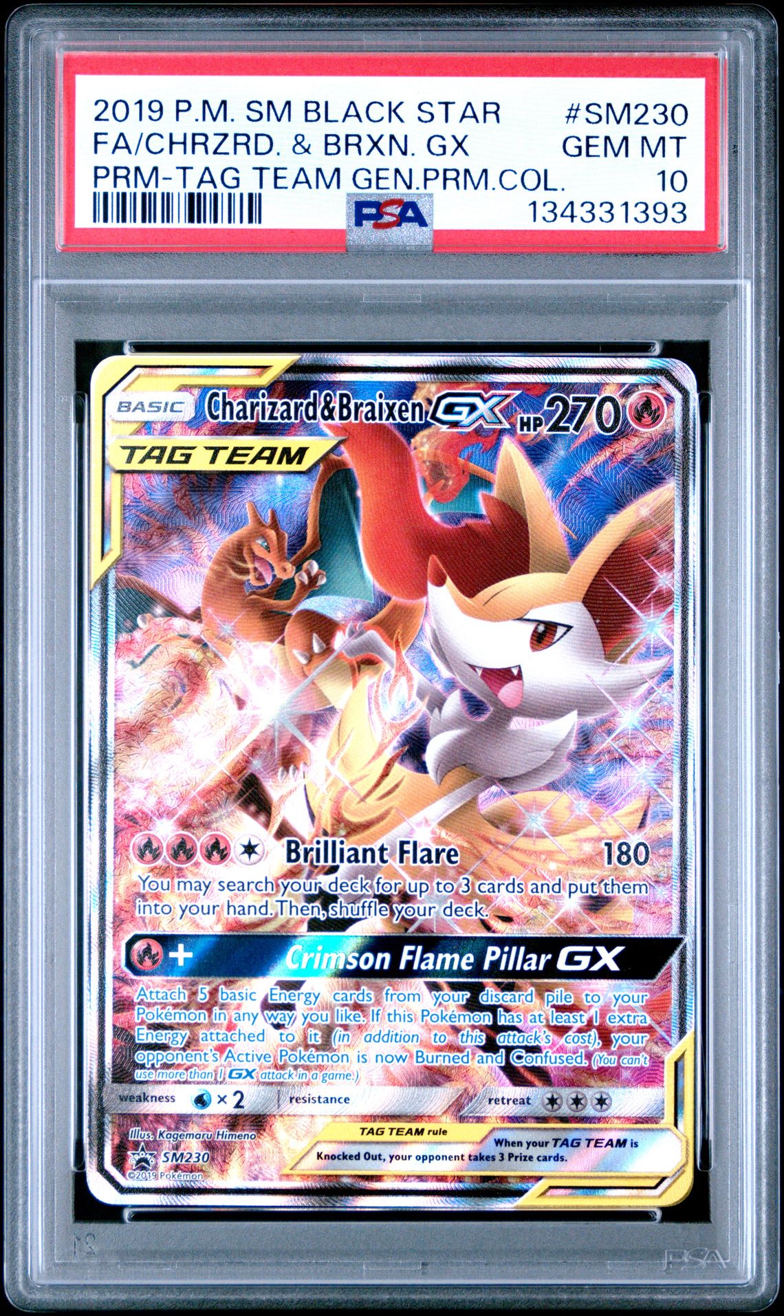 2019 Pokemon POKEMON SM BLACK STAR PROMO PRM-TAG TEAM GEN.PRM.COL. #SM230 Fa/Chrzrd. & Brxn. Gx front