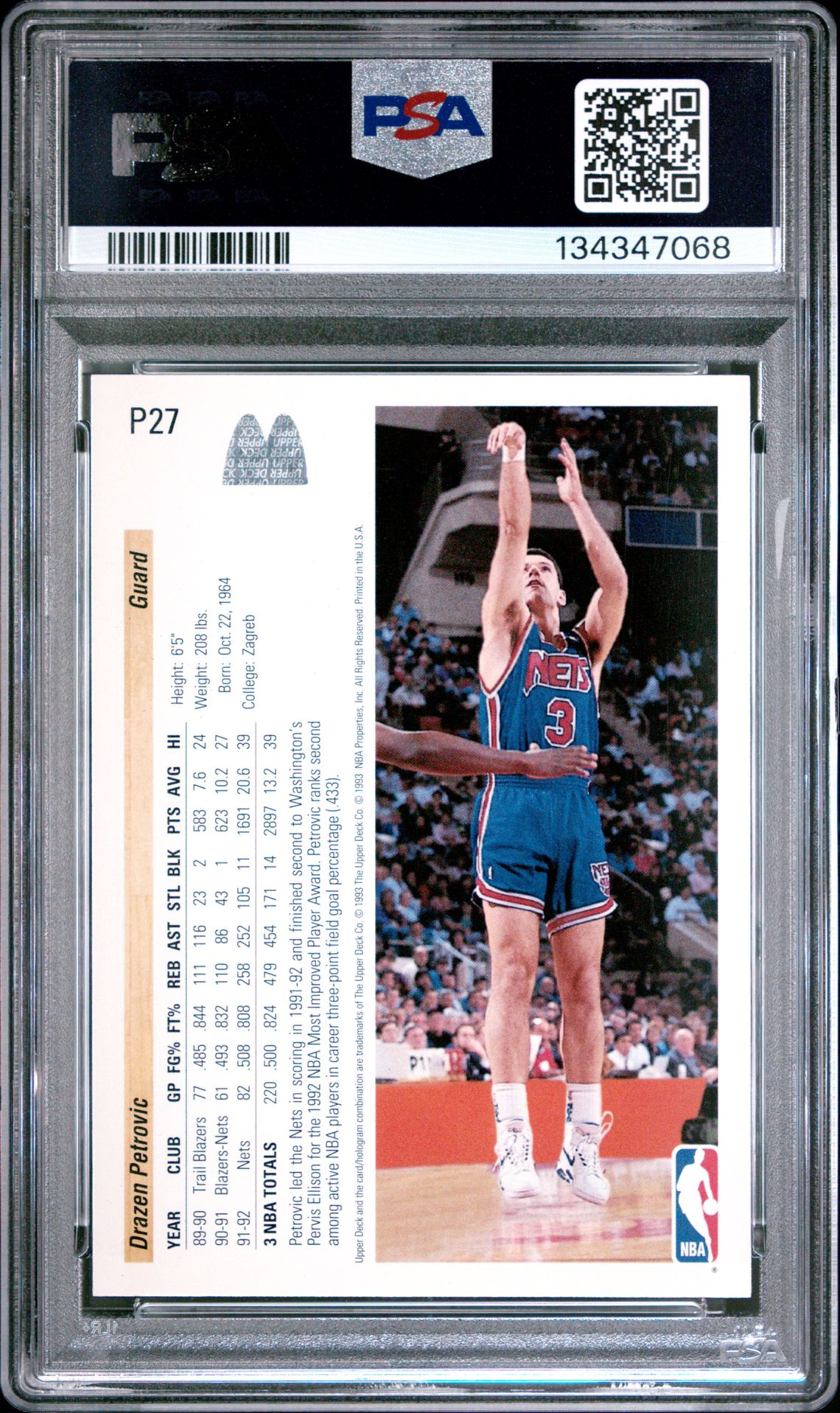 1992 Upper Deck Mcdonald's Drazen Petrovic #P27 Gem Mt 10 back