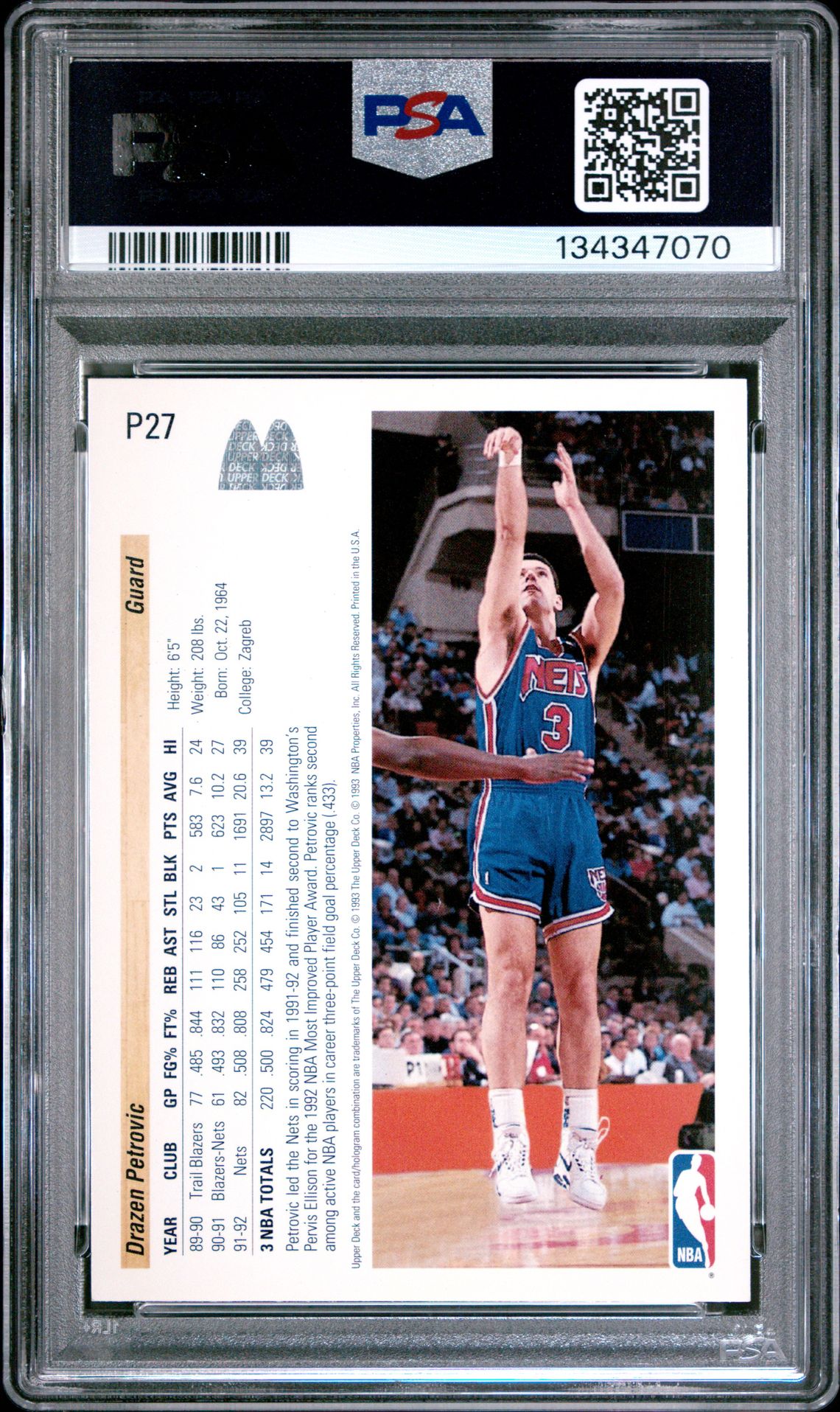 1992 Upper Deck Mcdonald's Drazen Petrovic #P27 Mint 9 back
