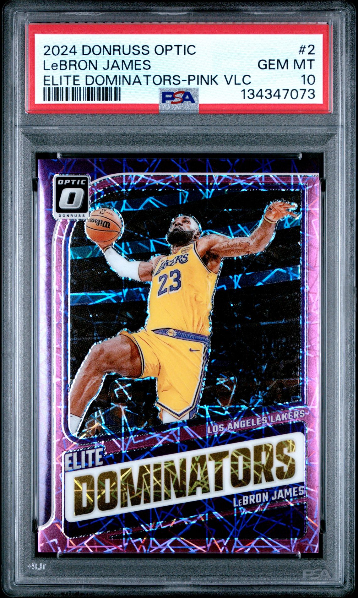 2024 PANINI DONRUSS OPTIC ELITE DOMINATORS LeBRON JAMES ELITE DOMINATORS-PINK VLC 2 GEM MT 10 front