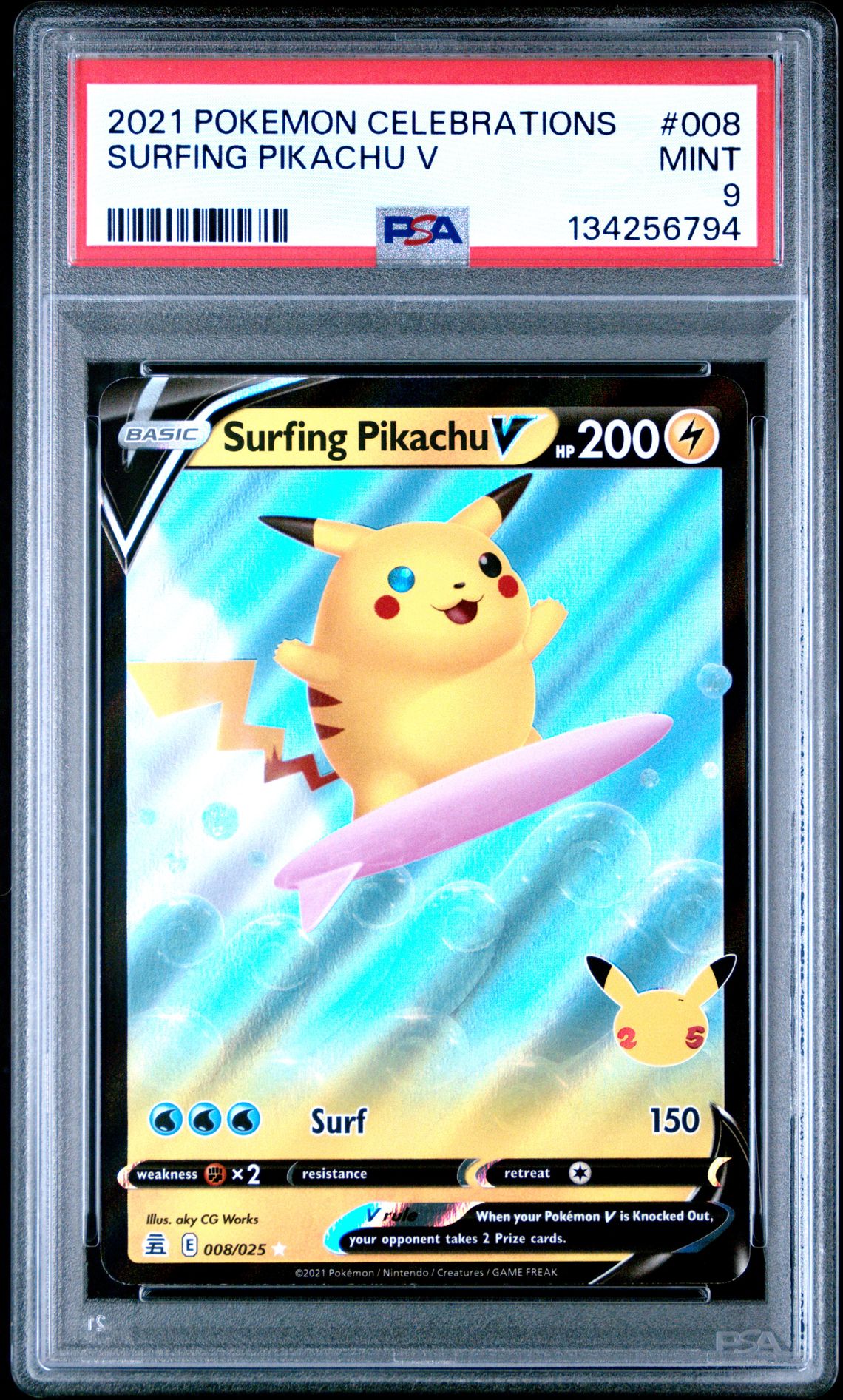 2021 Pokemon POKEMON CELEBRATIONS #008 Surfing Pikachu V front