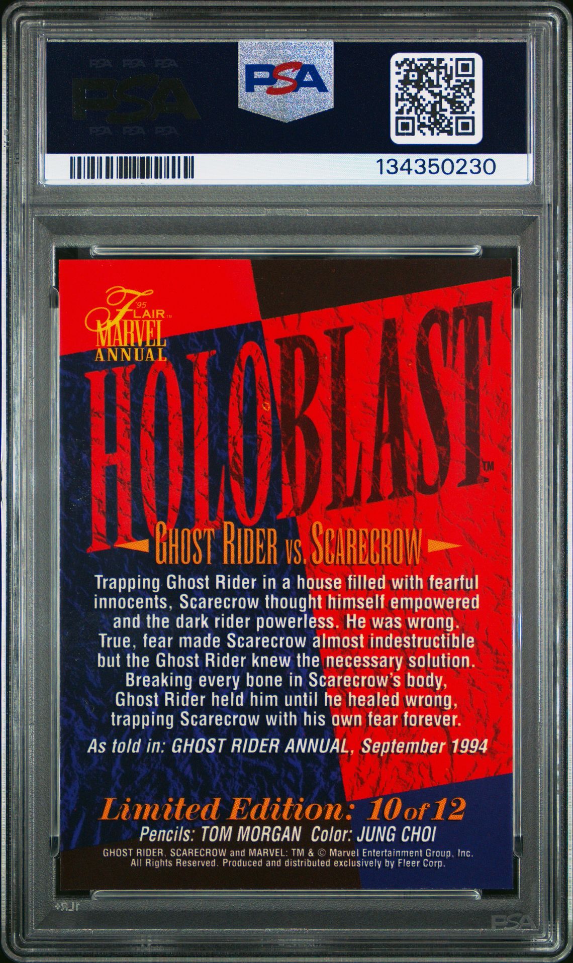 1995 Flair '95 Marvel Annual Holoblast Ghostrider/Scarecrow #10 (Marvel Annual Holoblast) Mint 9 back