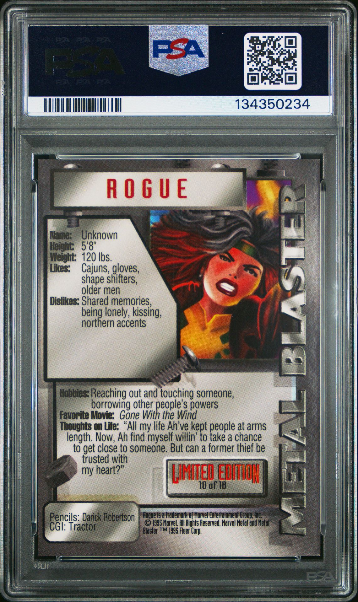 1995 Marvel Metal Metal Blaster Rogue #10 (Metal Blaster) Nm-Mt 8 back
