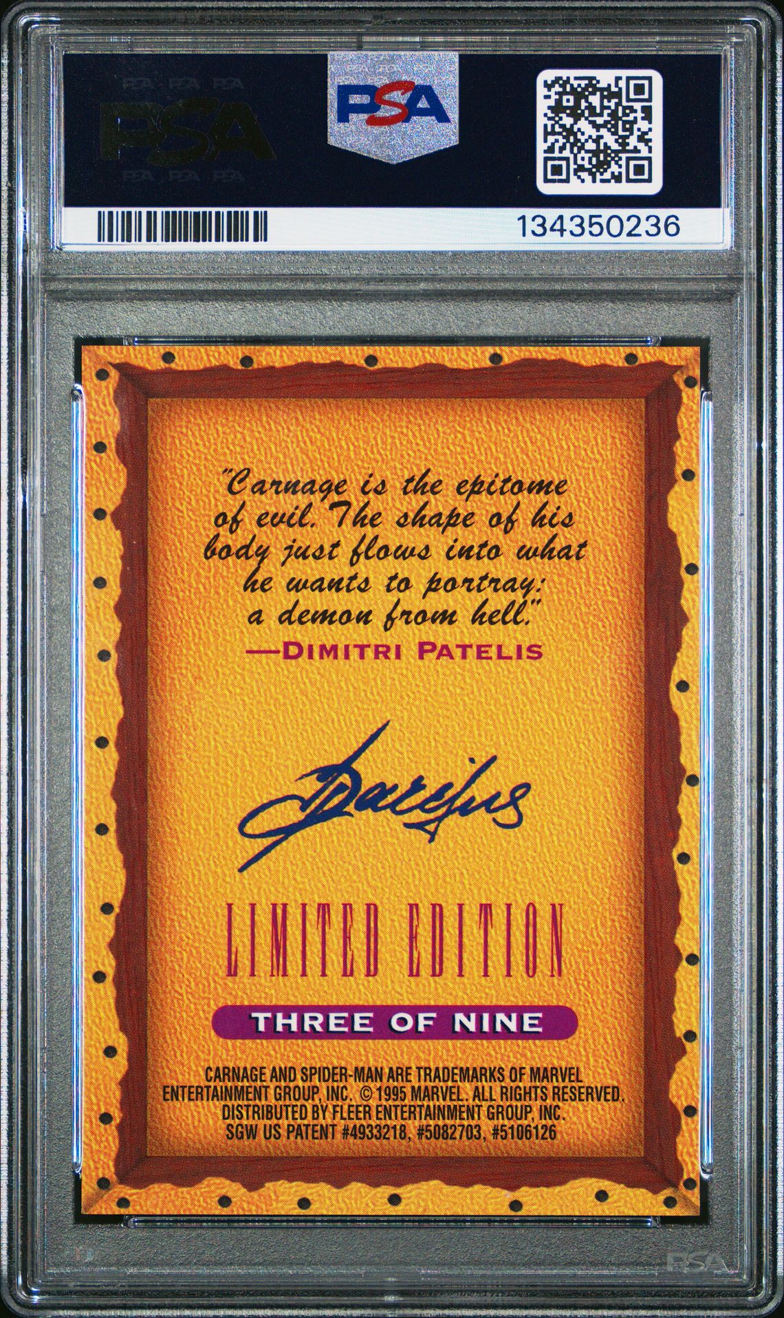 1995 Ultra Spider-Man Masterpieces Carnage #3 (Masterpieces) Nm-Mt 8 back