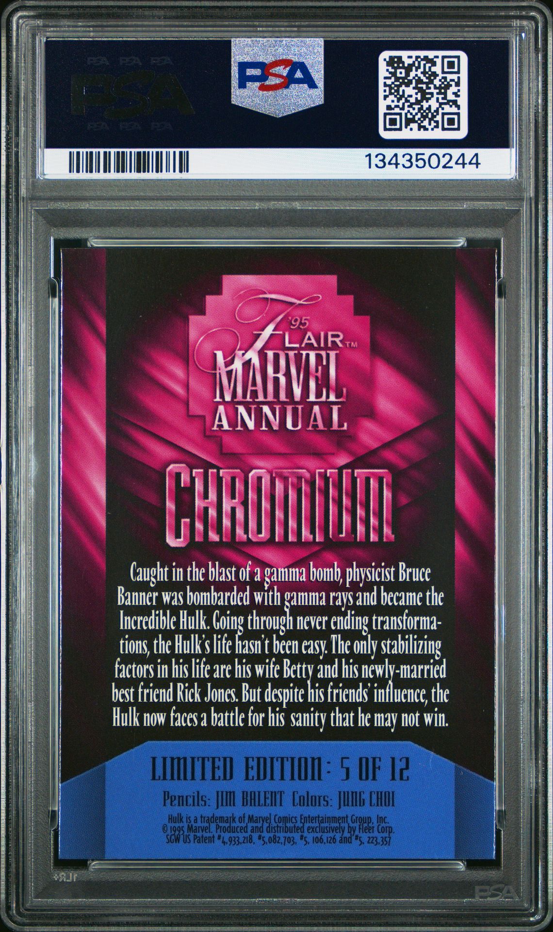 1995 Flair '95 Marvel Annual Chromium Hulk #5 (Marvel Annual Chromium) Mint 9 back