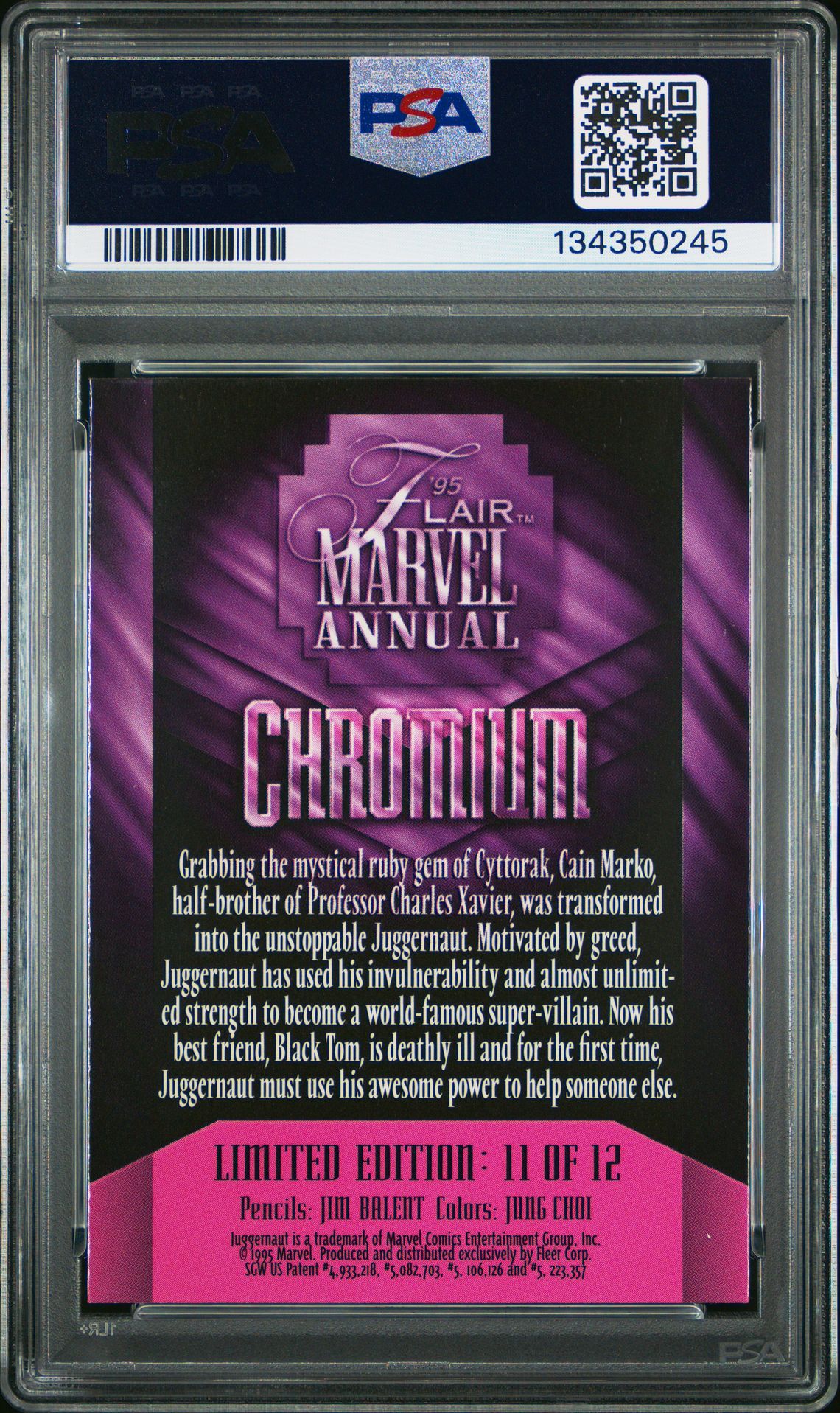 1995 Flair '95 Marvel Annual Chromium Juggernaut #11 (Marvel Annual Chromium) Mint 9 back