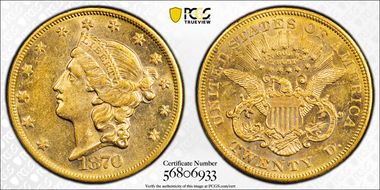 1870-S $20 AU58