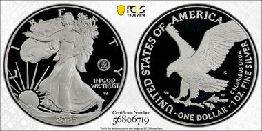 2025-S $1 Silver Eagle w/ U.S. Navy Privy 250th Anniversary First Strike PR69DCAM