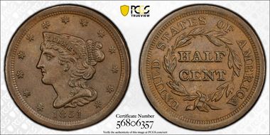 1851 1/2C MS61BN